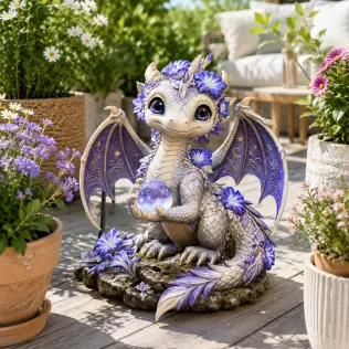 Cute Moonlight Dragon with Crystal Orb STL File for 3D Print - Model thumbnail 3