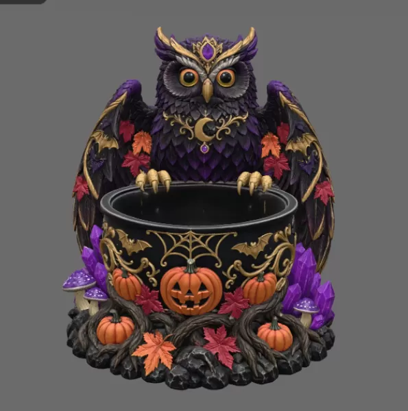 Mystic Halloween Owl Bowl STL File for 3D Print - Model preview 6