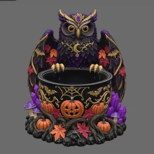 Mystic Halloween Owl Bowl STL File for 3D Print - Model thumbnail 6