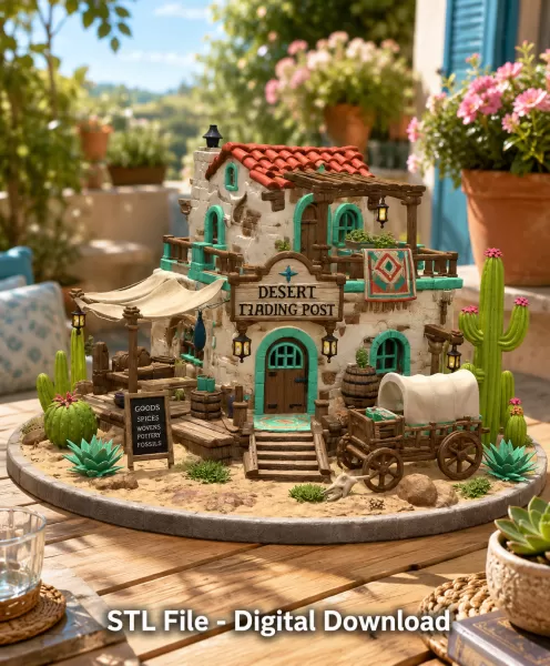 Desert Trading Post Fantasy Western Village STL File for 3D - Model preview 3
