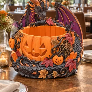 Halloween Dragon Pumpkin Bowl STL File for 3D Print - Model thumbnail 5