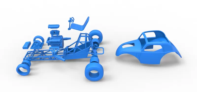 Front engine old school dragster with shell V11 Scale 1:25 - Model preview 23