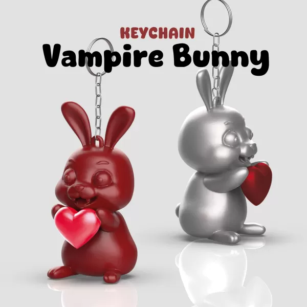 3D Easter Vampire Bunny Keychain, Cute Heart Bunny Charm, Fun - Model preview 1