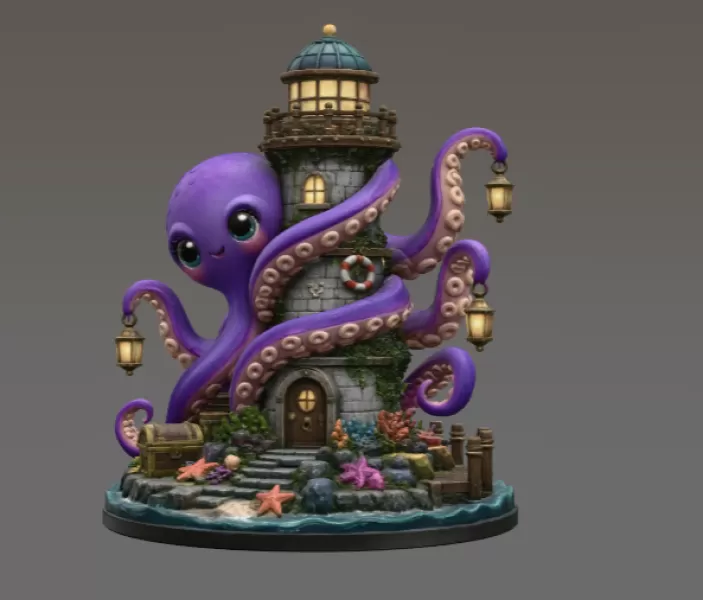 Octopus Lighthouse Keeper STL File for 3D Print - Model preview 6