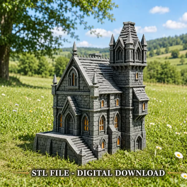 Dark Fantasy Mansion STL File for 3D Printing - Model preview 1