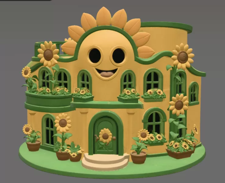 🌻 Happy Sunflower House STL File for 3D Print - Model preview 5