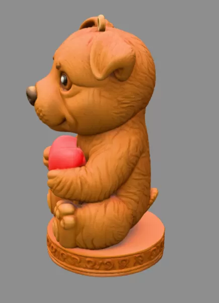 Cute Puppy Holding Heart STL File – 3D Printable Dog Figurine - Model preview 4
