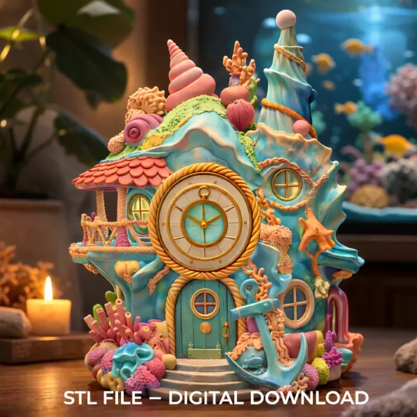 Seashell Fantasy House – Ocean Coral Cottage STL | 3D Printable - Model preview 1