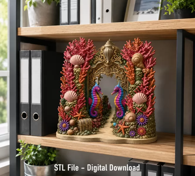 Coral Seahorse Fantasy Gateway STL File for 3D Print - Model preview 2