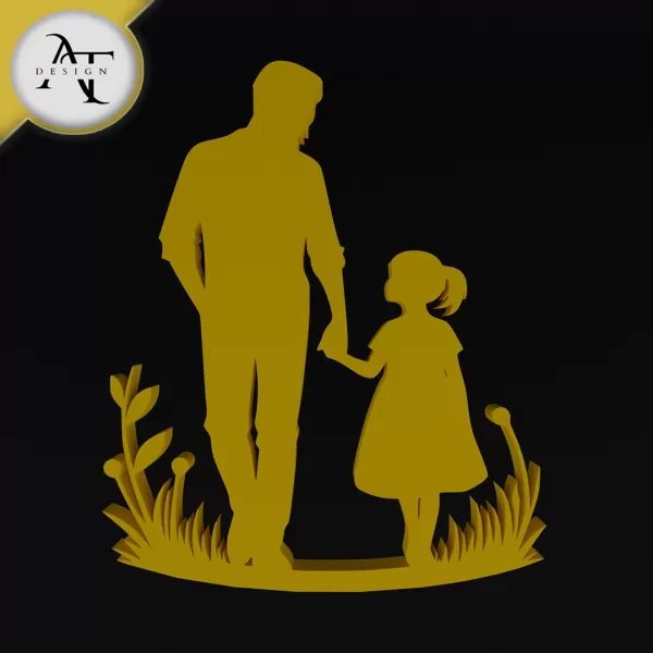 Dad and daughter - Silhouette - 2D Wall Art Decor - Model preview 1