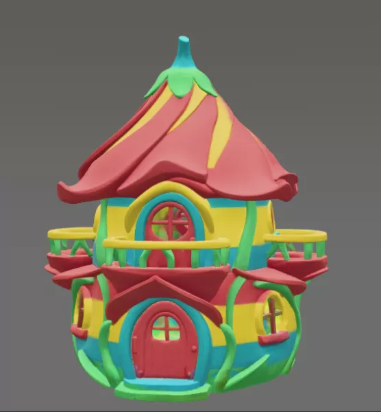 Colorful Fantasy Fairy House - STL File 3D Printable - Model preview 3