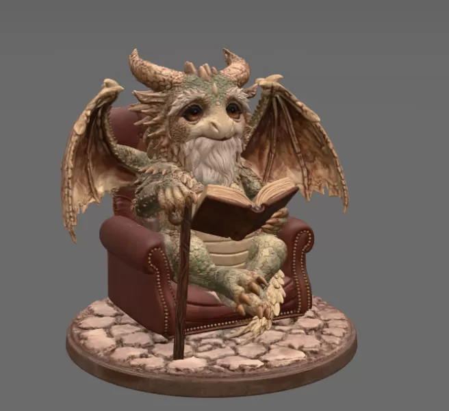 Wise Scholar Dragon STL File 3D Print - Model preview 4