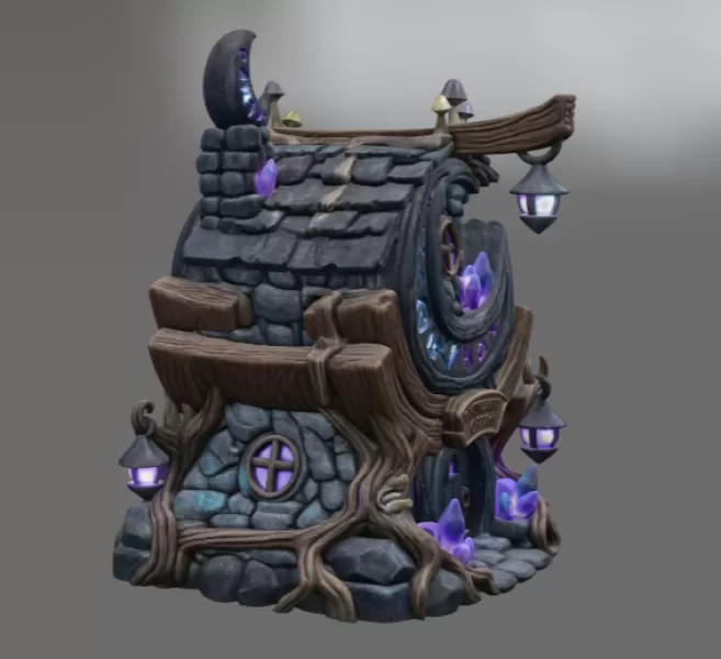 Moonlit Mystic Cottage STL File for 3D Print - Model preview 8