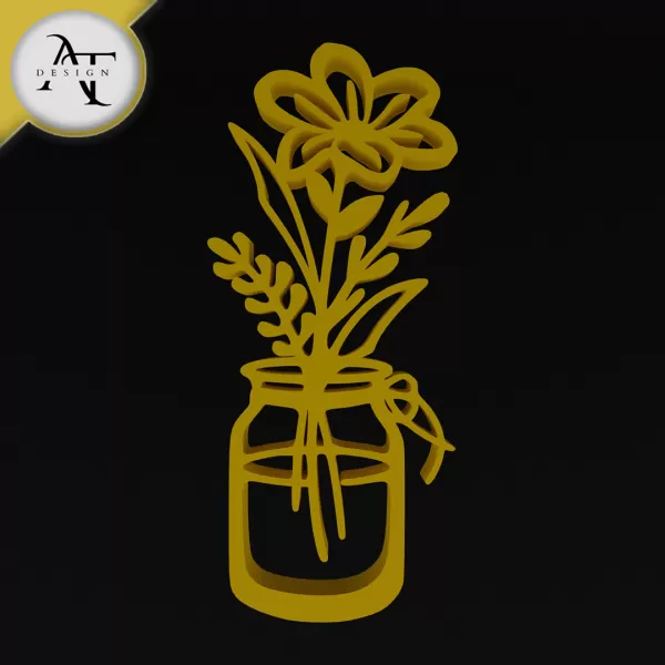 Flowers in vase - Line Art - 2D Wall Art Decor - Model preview 1