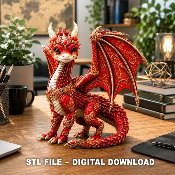 Royal Crimson Dragon STL File for 3D Print - Model preview 3