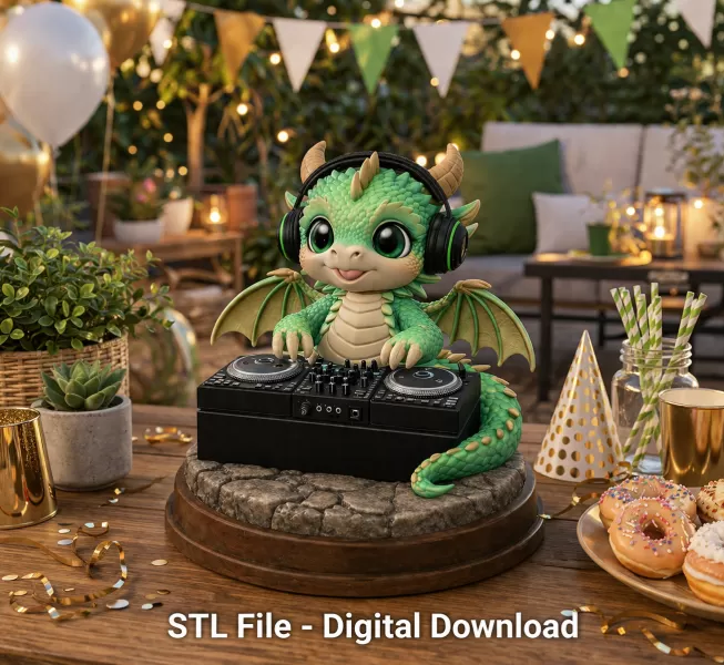 DJ Dragon Figurine – STL File for 3D Printing - Model preview 1