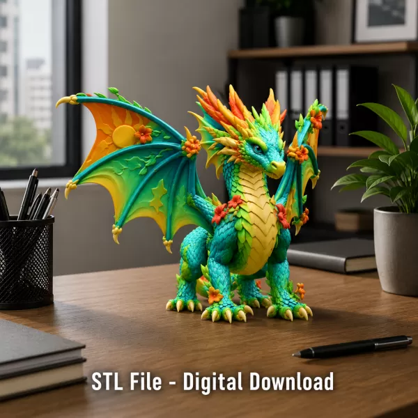 Summer Bloom Dragon STL File for 3D Print - Model preview 1
