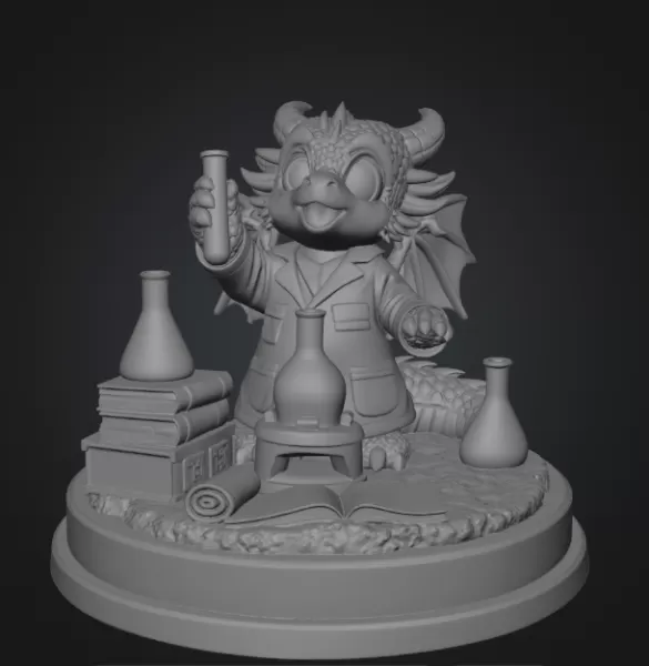 Cute Scientist Dragon Figurine STL File for 3D Print - Model preview 7