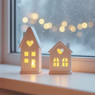 Christmas House Candle Holder Set | 2 pcs Cozy Village Decor - Model thumbnail 6
