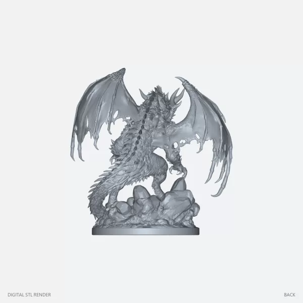 Ancient Winged Dragon Statue - STL - Model preview 4