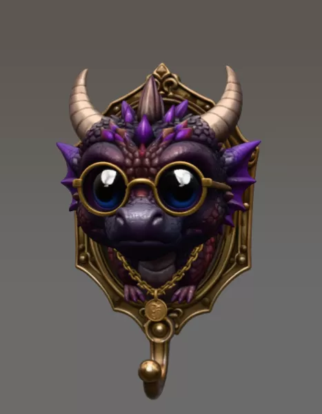 Kawaii Dragon Key Holder STL File for 3D Print - Model preview 3