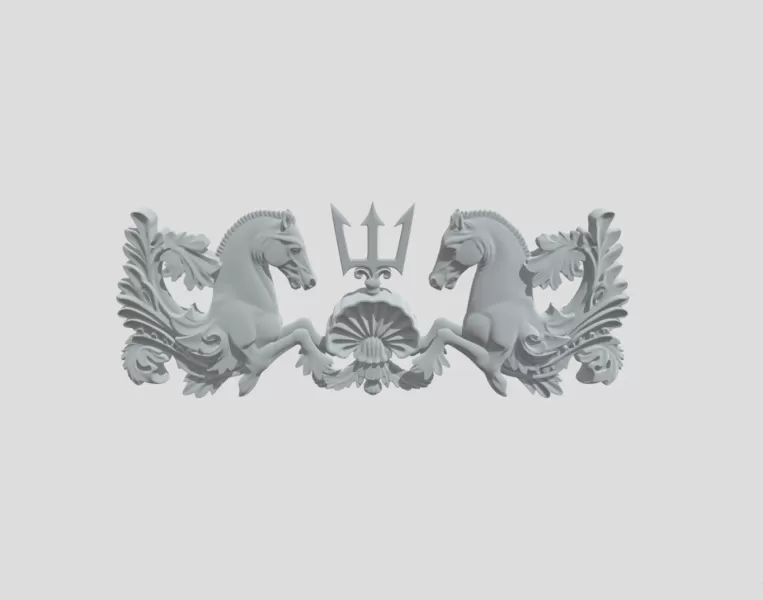 Two Horses Heraldic Crest with Trident - Model preview 2