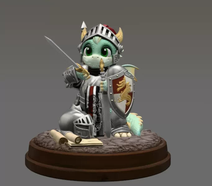 Cute Fantasy Warrior Dragon STL File for 3D Printing - Model preview 3