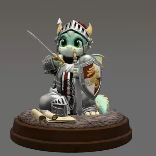 Cute Fantasy Warrior Dragon STL File for 3D Printing - Model thumbnail 3