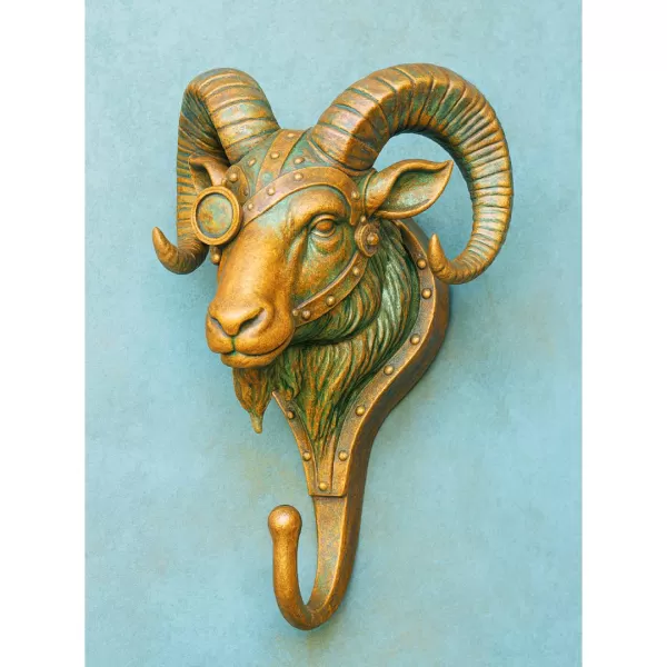 Steampunk Ram Head Wall Hook – 3D Printable STL - Model preview 1