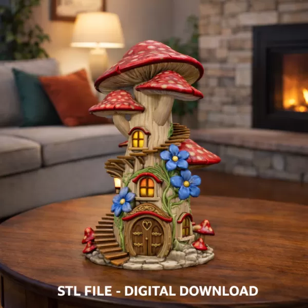 Enchanted Mushroom Tower STL File 3D Printable Fantasy Fairy Hou - Model preview 2