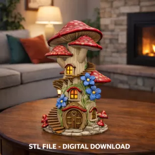 Enchanted Mushroom Tower STL File 3D Printable Fantasy Fairy Hou - Model thumbnail 2