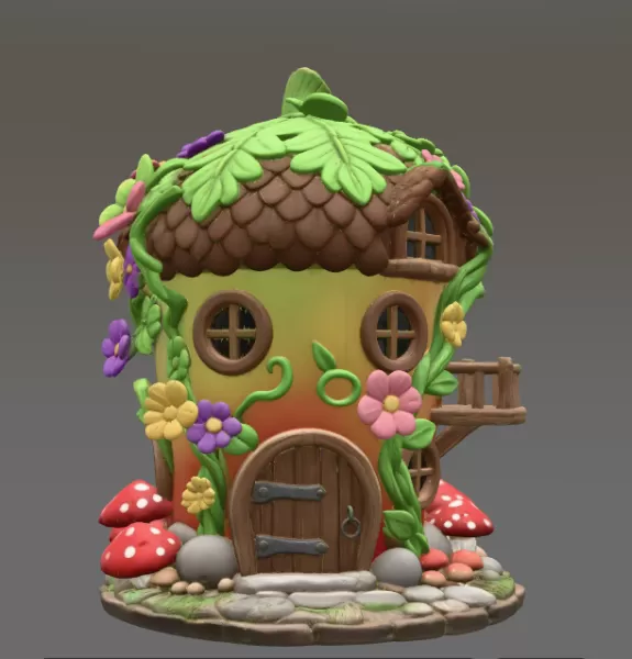 Whimsical Fairy Garden Cottage STL File 3D Printable - Model preview 3