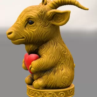 Horned Goat / Ibex Pendant — Heart Holding Figurine - STL file - Model thumbnail 2