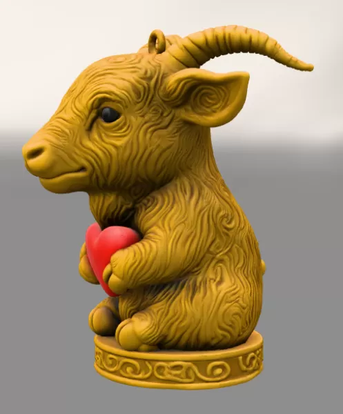 Horned Goat / Ibex Pendant — Heart Holding Figurine - STL file - Model preview 2