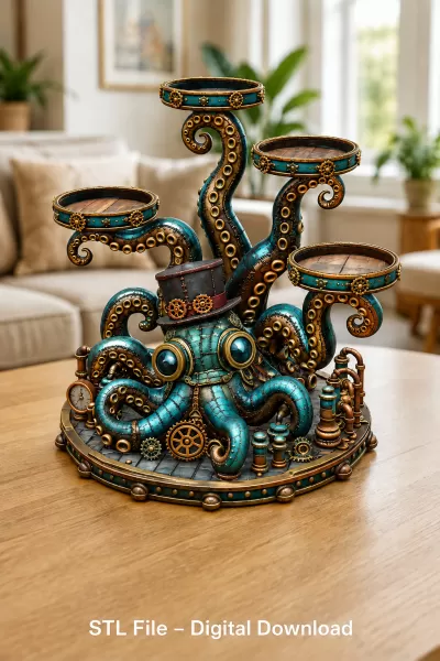 Steampunk Octopus Tray Organizer STL File for 3D Print - Model preview 1