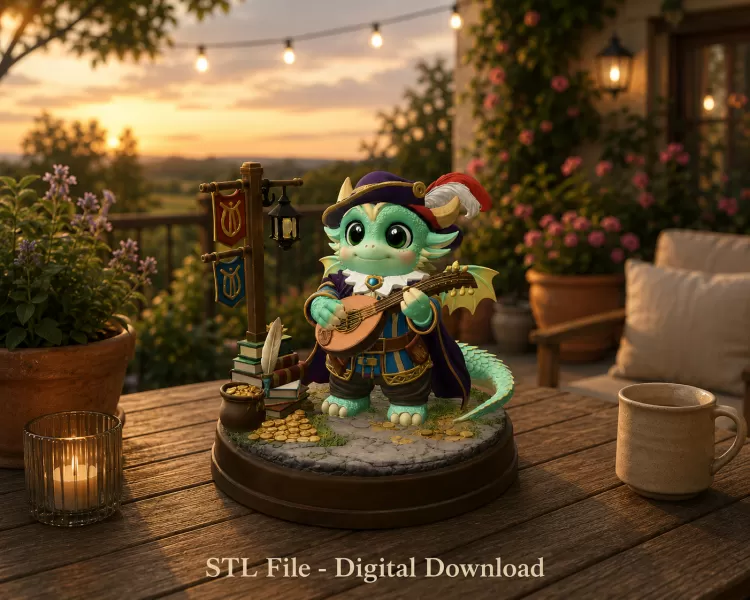 Mystic Bard Dragon STL File for 3D Printing - Model preview 1