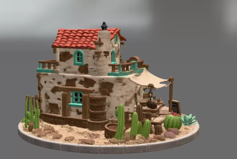Desert Trading Post Fantasy Western Village STL File for 3D - Model preview 10