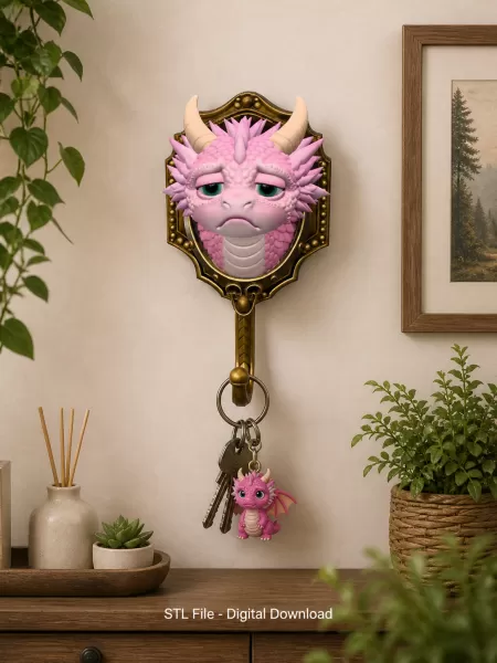 Grumpy Dragon Wall Hook STL File for 3D Print - Model preview 1