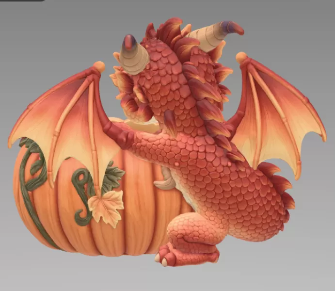 Autumn Baby Dragon Pumpkin Bowl STL File for 3D Print - Model preview 11