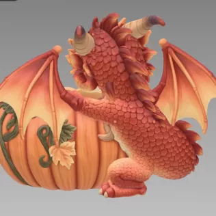 Autumn Baby Dragon Pumpkin Bowl STL File for 3D Print - Model thumbnail 11
