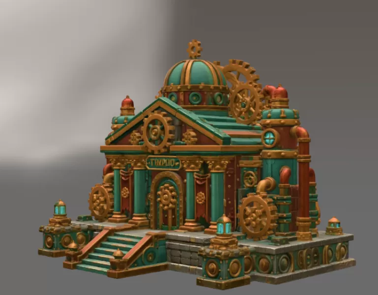 Grand Steampunk Gearworks Castle STL File for 3D Print - Model preview 8