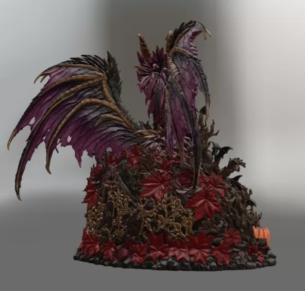 Gothic Halloween Dragon Pumpkin Bowl STL File for 3D Print - Model preview 11