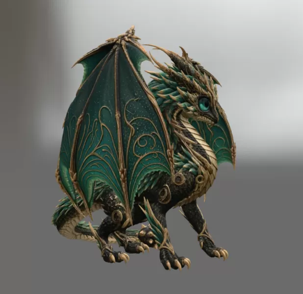 Emerald Crown Dragon STL File for 3D Print - Model preview 9