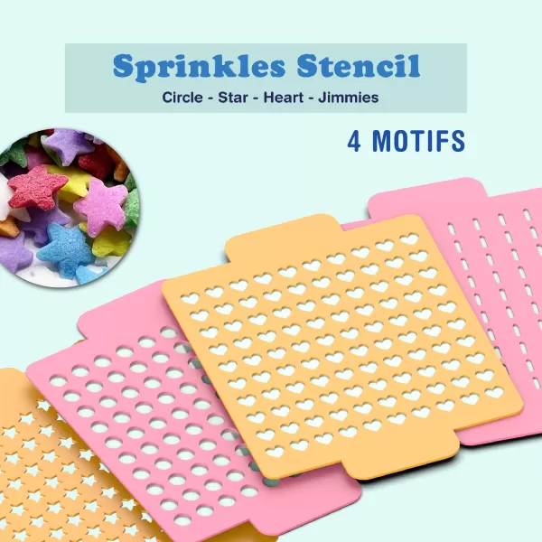 3D Sprinkles Stencil Set, 4 Motifs Circle, Star, Heart, Jimmies - Model preview 2