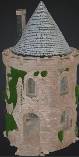 Runder turm mit spitzdach und schornstein - Model preview 3