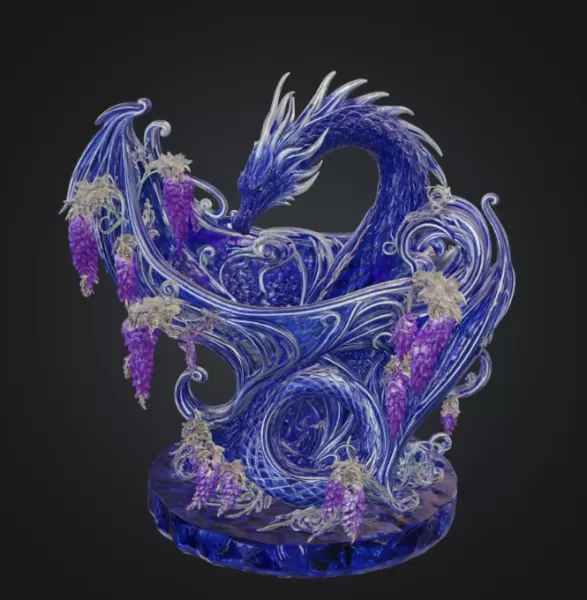 Midnight Wisteria Dragon Bowl STL File for 3D Print - Model preview 5