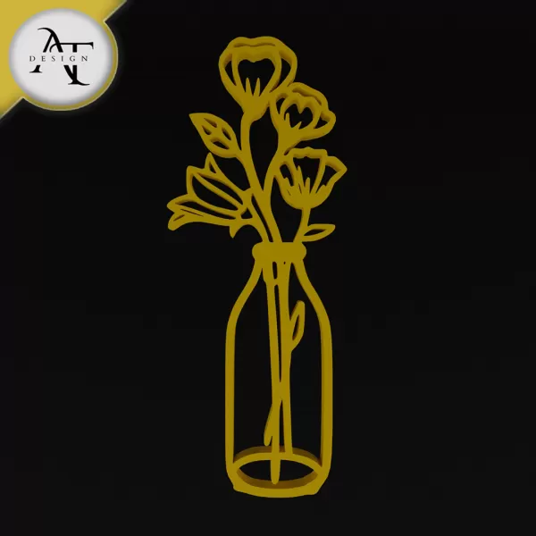 Flowers in vase - Line Art - 2D Wall Art Decor - Model preview 1