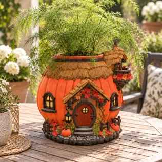 Autumn Pumpkin Cottage Planter STL File for 3D Print - Model thumbnail 2