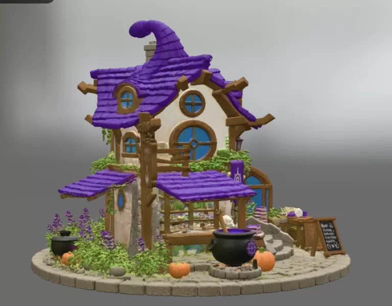 Lavender Witch Apothecary Cottage STL File for 3D Print - Model preview 11