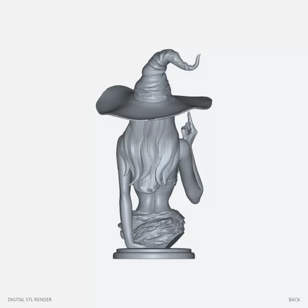 Wide-Brim Witch Bust - STL - Model preview 4
